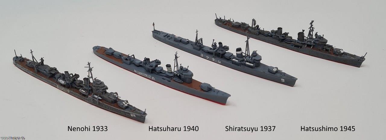 Hatsuharu 1940, Hatsushimo 4.1945, Nenohi 1933, Shiratsuyu (early, bsp 1937)