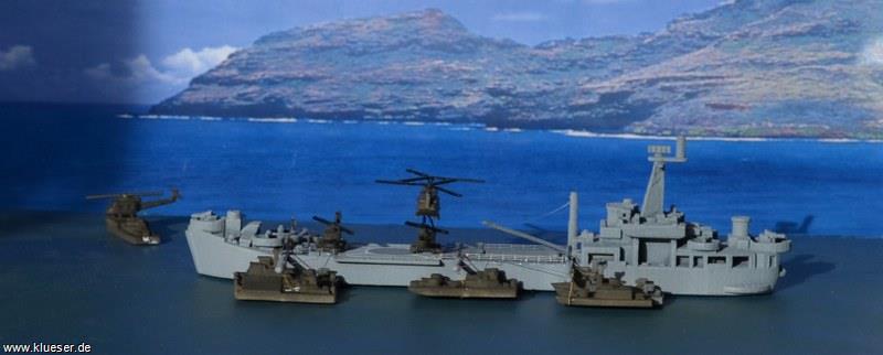 Boeing-Vertol CH-47D Chinook 1/700, Bell UH-1B Seawolf Gunship, USS LST-821 / AGP-821 Harnett County